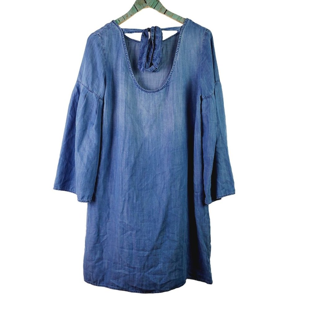 Cloth & Stone Anthropologie Bell Sleeve Denim Blue Jean Shift Dress Sz M - Picture 2 of 6